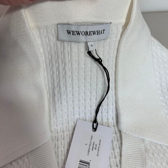 NWT WeWoreWhat Women's V-Neck Polo Tank Soft Knit Optic White Large Beach Summer - Picture 4 of 11